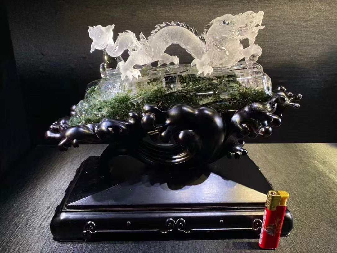 天然綠幽靈二龍戲珠 natural green garden quartz