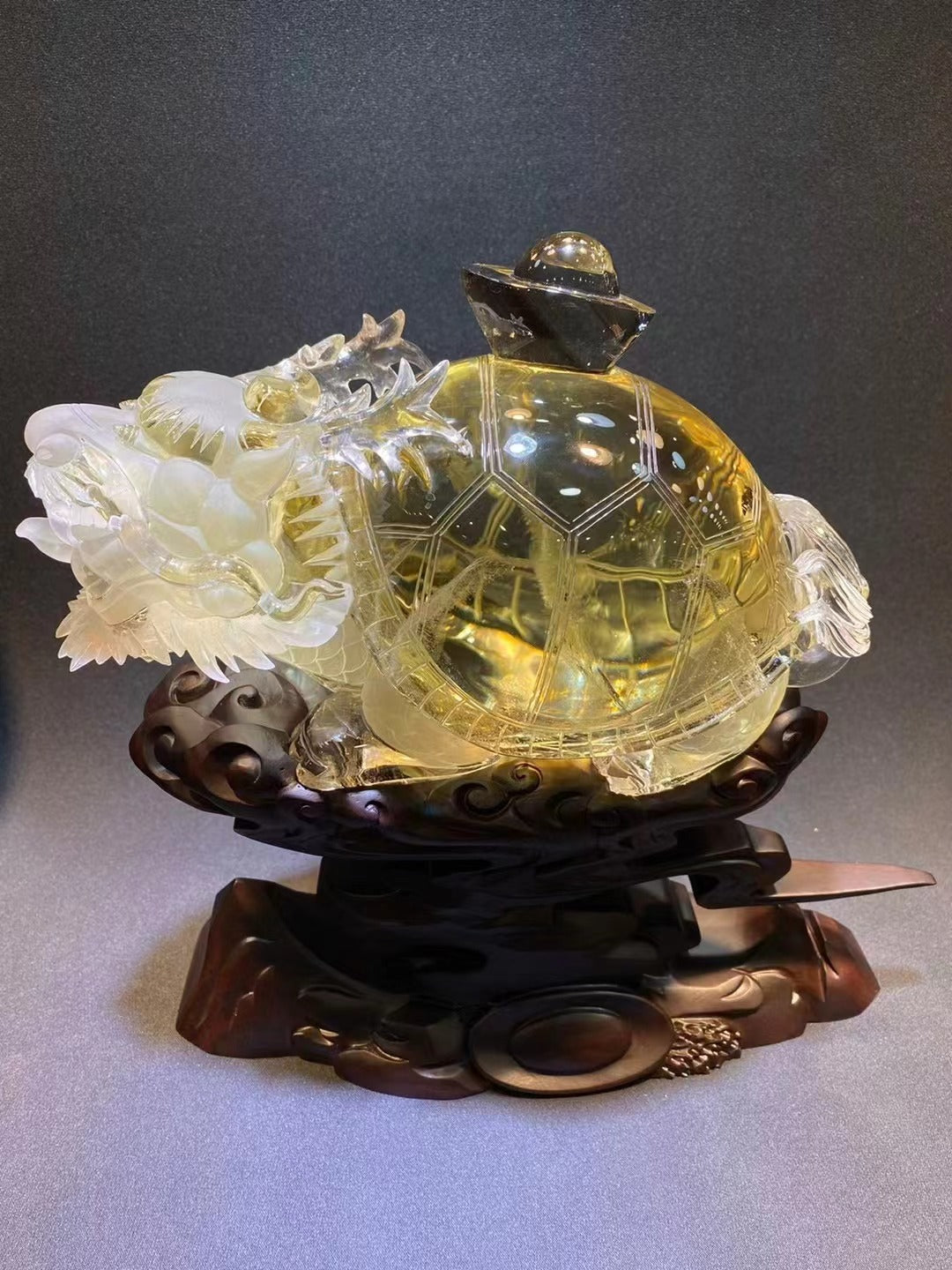 天然黃‎水晶龍龜擺飾 Natural citrine dragon turtle