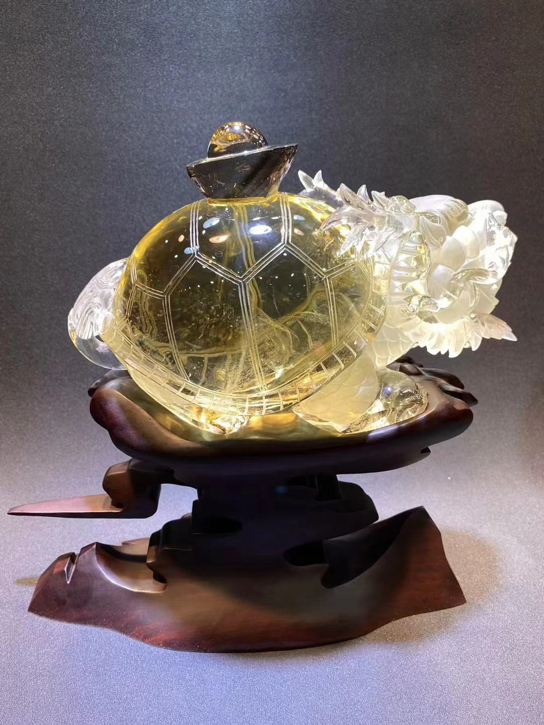 天然黃‎水晶龍龜擺飾 Natural citrine dragon turtle